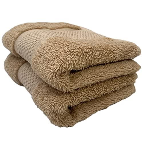 Image of Sue Rossi Guest Towels 30 x 50cm Set Of 2, Organic Turkish Combed Cotton, 600gsm Thick, Soft & Absorbent Bathroom Or Kitchen Small Hand Towel, Face Cloth (Camel, 2)