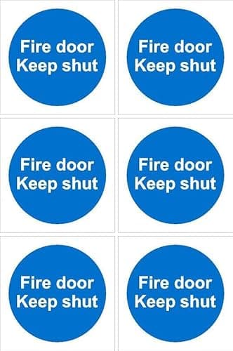 Image of Fire door keep shut sign - 100x100mm, pack of 6 stickers on A4 sheet