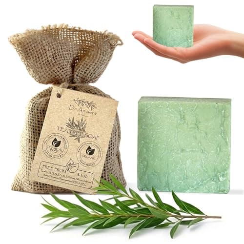 Image of Dr.Ancient Tea Tree Soap Bar, Organic Soap Bars Handcrafted the Traditional Way, Natural Chemical-Free, Vegan, Used for Face and Body, Deep Cleansing, and Nourishing Daily Skin