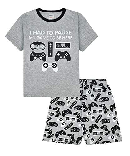 Image of ThePyjamaFactory Boys I Had To Pause My Game to Be Here Gaming Controller Grey Short Cotton Pyjamas (10-11Years)