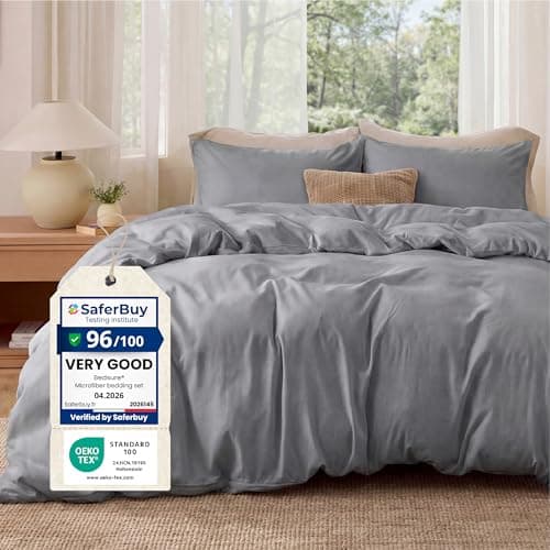 Image of Bedsure Double Duvet Cover Set - Brushed Microfiber Bed Cover Set with Zipper Closure, Quilt Bedding Cover with 2 Pillowcases, Light Grey