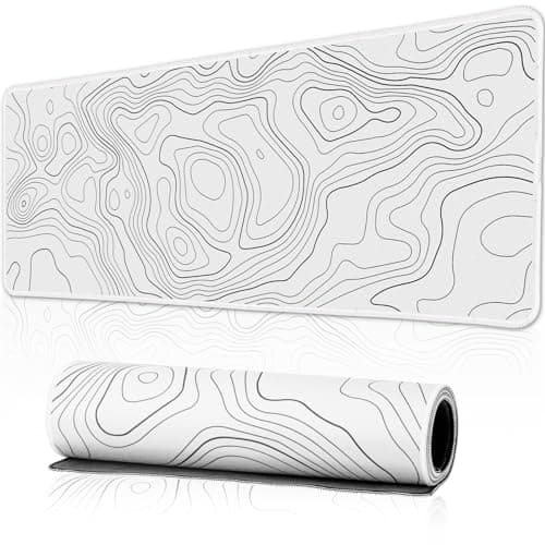 Image of HAUTOCO Topographic Map Large Gaming Mouse Pad with Non-Slip Base, 800 x 300 x 3MM Extended Mousepad with Stitched Edge, Minimalist Desk Mat Desk Pad for Keyboard Computer Laptop Office Home, White