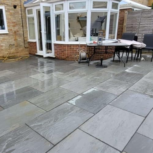 Image of Stonewise Kandla Grey Riven Sandstone Paving Slabs 600x900mm – Pack of 5 – Rustic Natural Stone Paving for Compact Patios, Garden Paths & Outdoor Accents