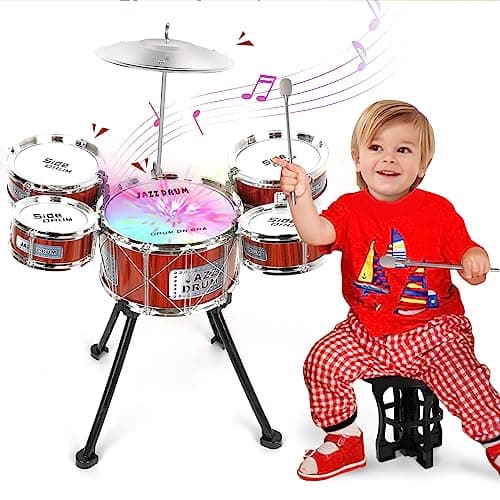 Image of m zimoon Kids Drum Kit, Jazz Kids Drum Set 5 Drums, Musical toy Instruments Upgraded Band Rock Sets with Stool Pedal Cymbal and Drumsticks, Toys Gift for Beginners 3 4 5 6 7 8 9 Year Old Boys Girls