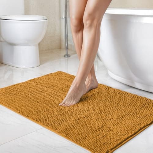 Image of Emma Barclay Noodle Soft Touch Non-Slip Bathroom Rug in Ochre - Shower Mat 40x60cm