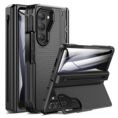 Image of Doeshine for Samsung Galaxy Z Fold 5 Case, Thinner S Pen Holder (No S Pen), [Hinge Protection], Built-in Screen Protector, Invisible Kicktand, Rugged Shockproof Cover Case for Z Fold 5 5g (Black)