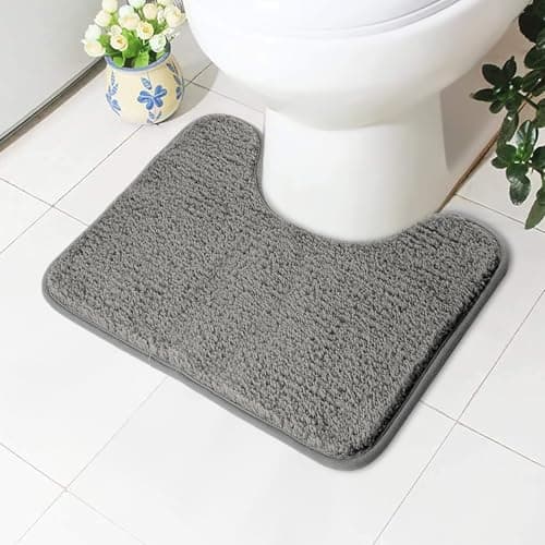 Image of AUAUY Absorbent Toilet Mat, Non Slip Extra Soft Bathroom Pedestal Mat, Microfiber Fluffy Shaggy Toilet Rug, Machine-Washable Quick Dry Bath Mat for Bathroom, U-shape Thick Toilet Rug, 50x40cm(Grey)