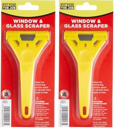 Image of Fit For The Job Window Scraper Glass & Paint Scraper for Quick and Easy Removal of Paint, Adhesive, Stickers and More from Glass, UPVC, Wood and Metal Surfaces, Sticker Remover Razor (Pack of 2)