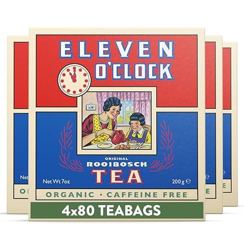 Image of Eleven O'Clock Original Rooibos Tea (4 x 80 Teabags) - Organic Redbush Teabags, Caffeine-Free, UK Rooibos Tea for Wellbeing and Relaxation