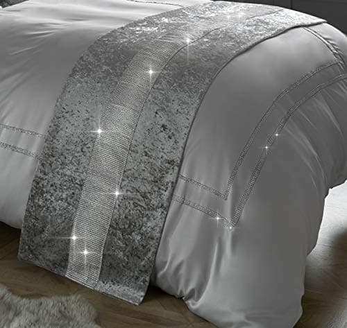 Image of Red Rainbow Diamante & Crushed Velvet Bed Runner Sparkle Silver/Grey