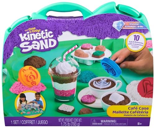 Image of Kinetic Sand, Café Case with 793g Play Sand in 4 Colours, 9 Tools and Moulds, Storage, Kids’ Toys for Girls and Boys Aged 5 and up