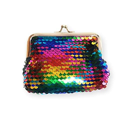 Image of Ladies Girls Reversible Sequin Coin Wallet Pouch Money Purse Card Holder Gift UK (Rainbow)