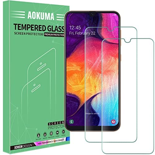 Image of AOKUMA Samsung Galaxy A50 Tempered Glass Screen Protector, [2 Pack] Premium Quality Guard Film, Case Friendly, Comfortable Round Edge,Shatterproof, Shockproof, Scratchproof oilproof