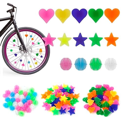 Image of Bike Spoke Beads 210 Pcs, Multicoloured Plastic Clip Spoke Decorations, Girls and Boys Bike Spokes, 3 Styles Personalized Bicycle Clip Beads, Easy to Use Plastic Clip Wheel Reflectors for Kids