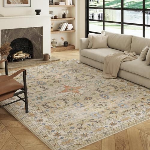 Image of Decoranddecor Traditional Rug Living Room, 120x170cm – Washable, Low Pile, Pet Friendly, Modern Contemporary Design Bedroom Easy Clean Durable Carpet – Tessia