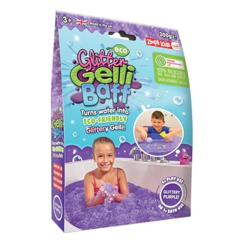 Image of ZIMPLI - Eco Glitter Gelli Baff Purple, 1 Bath or 6 Play Uses, Magically turns water into thick, colourful goo, Recyclable Children's Bath Toy for Boys & Girls