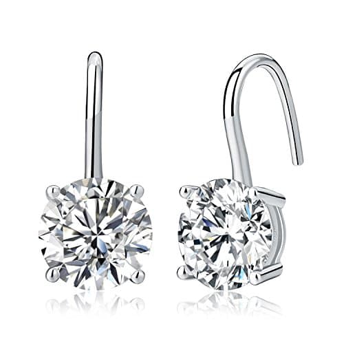 Image of Diamond Treats 925 Sterling Silver Cubic Zirconia Solitaire Drop Earrings For Women and Girls, Simple 8mm Round Zirconia Drop Earrings for Women in Slver or Gold (Silver)