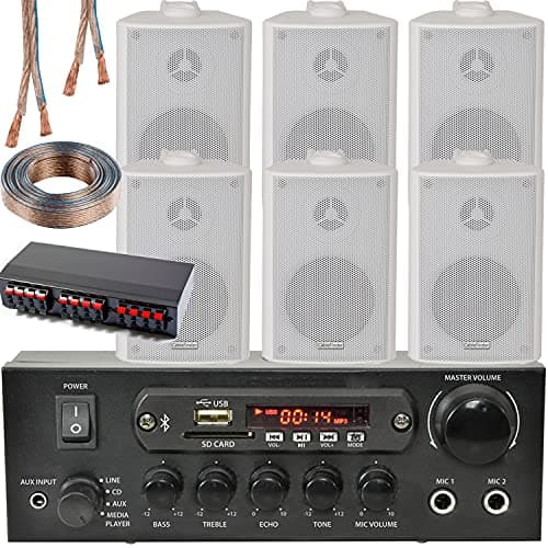 Image of Loops Bluetooth Wall Speaker Kit 3 Zone Stereo Amp & 6x White Wall Background Music