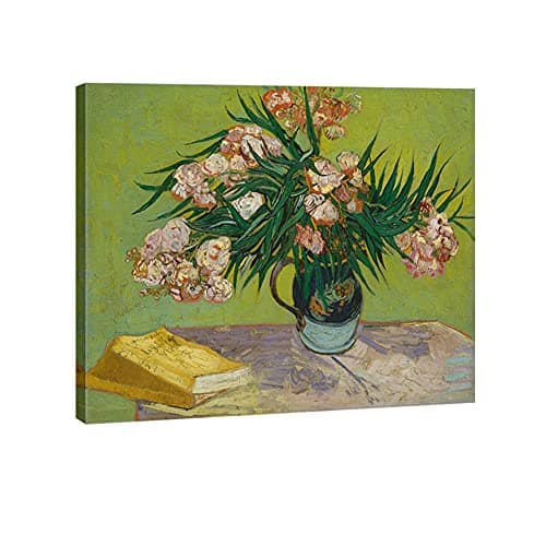 Image of Wieco Art Oleanders 1888 Giclee Canvas Prints Wall Art by Van Gogh Floral Oil Paintings Reproduction for Home Decorations Modern Stretched and Framed HD Classic Abstract Flowers Pictures Artwork