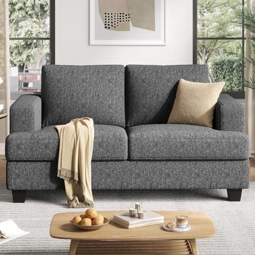 Image of COPIAE 160CM Loveseat Sofa Couches, Linen Fabric 2 Seater Couch with Upholstered Back Cushions, Modern Deep Seat Sofa for Small Living Room, Bedroom, Office,Gray