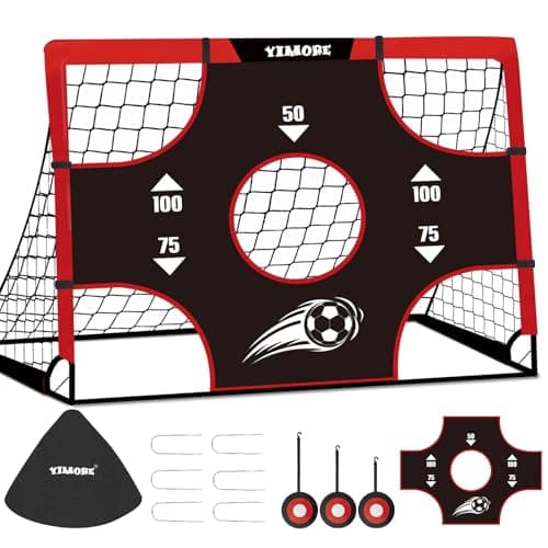 Image of Yimore Kids Football Goal Portable, 3 In 1 Mini Football Goal Garden Indoor Outdoor 120 * 90 * 90 cm, Foldable Football Training with Target Gift for Boys Grils 3+ (Red)