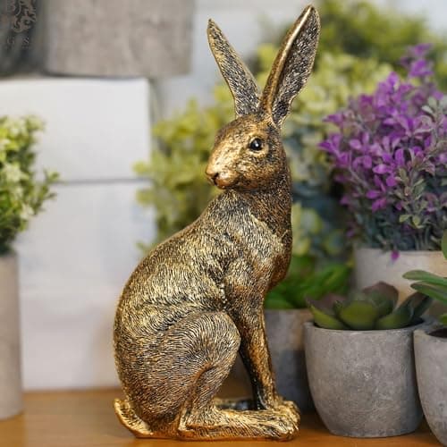 Image of Gold Hare Home Ornament | Sitting Golden Bunny Rabbit Statue Garden Indoor Decor