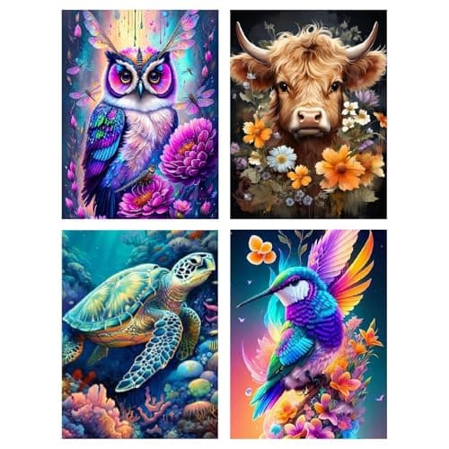 Image of Mupmod 4 Packs Animal Cross Stitch Kits - Counted Stamped Cross-Stitch Hummingbird Needlepoint Counted Kits Beginners, Cow Embroidery Kit Arts and Crafts for Home Décor 30 * 40cm