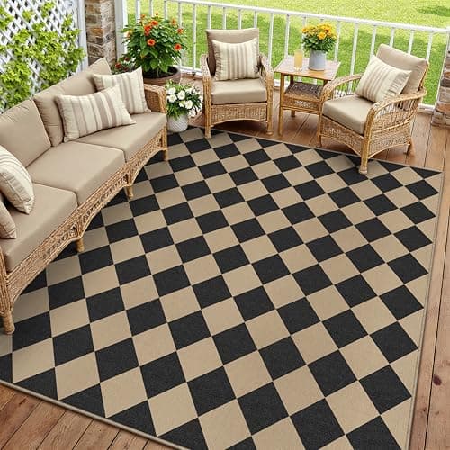 Image of PureCozy Outdoor Rug 200x300cm Rugs Living Room Garden Patios Waterproof Brown Black Large Outside Carpet Washable Anti Slip Jute Look Carpets Bedroom Office Dining Room Out Door Indoor Mat