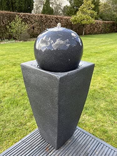 Image of allpondsolutions Vase Globe Garden Water Feature with LED Lights - Solar Powered Panel Dark Grey