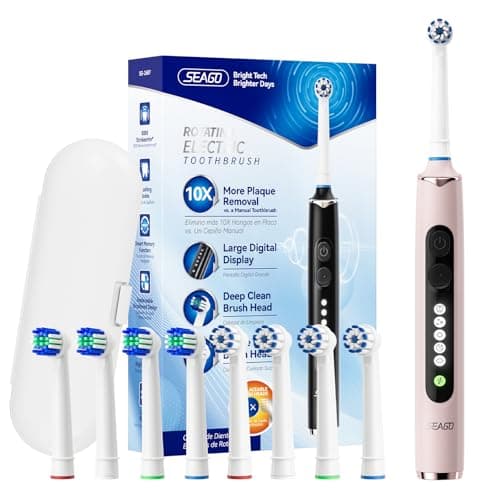 Image of Seago Rotating Electric Toothbrush for Adults with Travel Case, 8 Brush Heads, 5 Modes with Whitening, USB-C Rechargeable with Timer, 30-Day Battery (Pink)