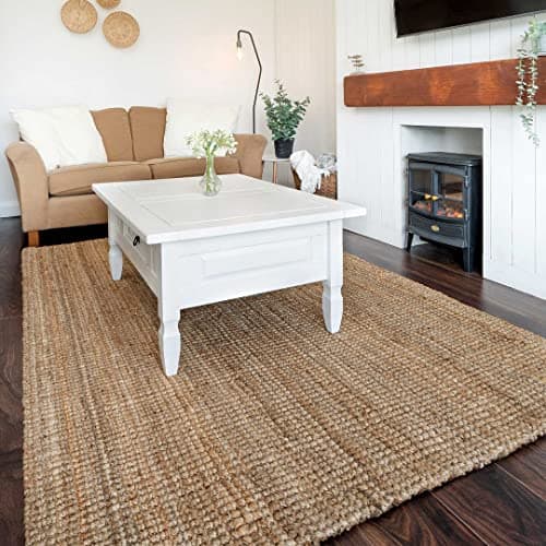 Image of Natural Durable Eco Friendly Jute Area Rug Flatwoven Versatile Lounge Living Dining Room Mat Dirt Trapper Utility Kitchen Mat Rugs 80cm x 150cm