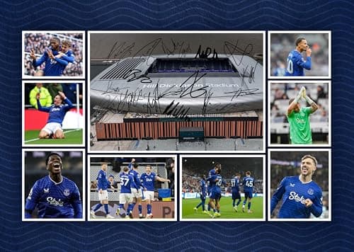 Image of RJR PRINTS Everton Team Football Players Multi Signed A4 Montage Photo Print Which Would Make A Great Gift For Any Fan.