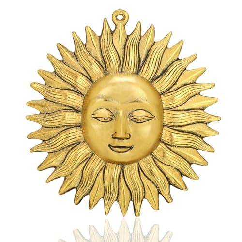 Image of Craft Trade Metal Sun Idol Vastu Items Good Luck for Home Living Room and Bedroom Wall Hanging Decor - Golden Finish - 8 Inches