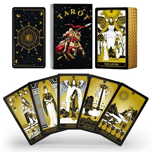 Image of WJPC Knight Gold Tarot Cards with Guide Book Set&Gift Box for Beginner& Expert. Original Design Tarot Decks, Tarot Cards Decks