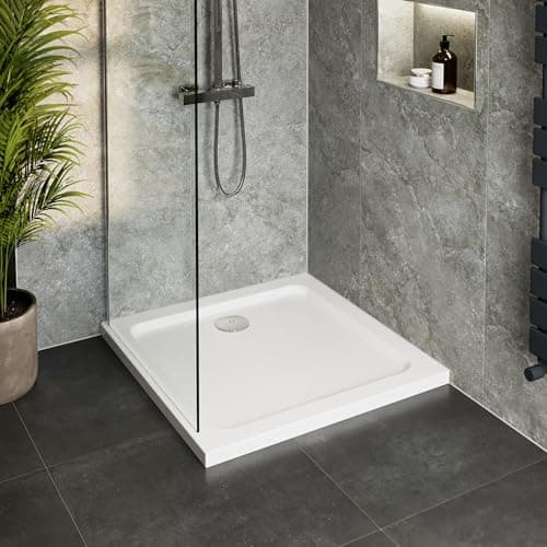 Image of Hydrolux® 700 x 700 x 45mm White Bathroom Shower Tray for Enclosures Cubicles & Wet Room with Waste, Square