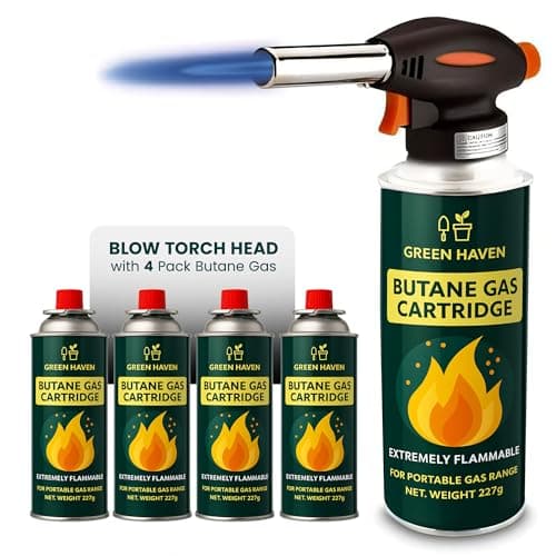 Image of Green Haven Blow Torch for Cooking Attachment Head with 4 Gas - One-Handed Gas Torch with Adjustable Flame & Safety Lock, Fits All Butane Tanks, Ideal for Creme Brulee, Desserts, BBQ, Baking