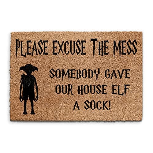 Image of Elf Doormat (40cm x 60cm) Small, Harry Potter Theme, Excuse The Mess Front Door Mat, Coconut Core Fibre Heavy Duty Mat, Rug, Indoor Natural Coir Mat, Regular