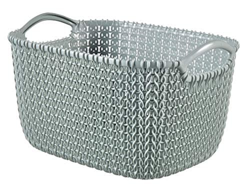 Image of Curver Knit Medium Storage Basket, Stylish Knit Design & Comfortable Handles, 8 Litres, Misty Blue