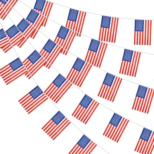 Image of American Flag Bunting Banner 26.2ft American USA Flag Bunting for 4th of July Decorations Veterans Day Independence Day Decorations Hanging Sign for Indoor Outdoor