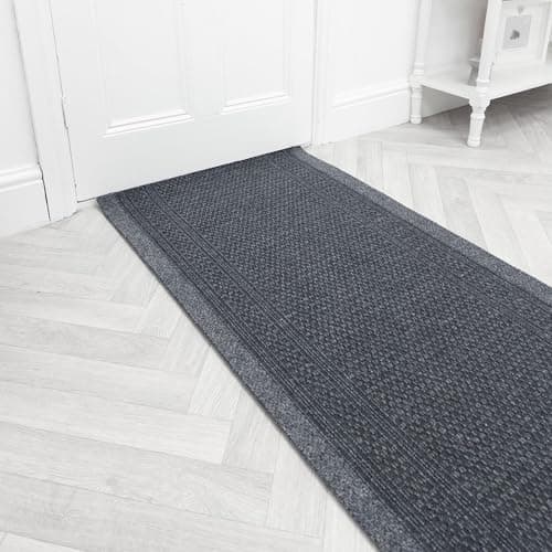 Image of runrug Hallway Runner Rug - Non Slip - Hall Carpet Runner, Kitchen Rug Runner - Stain Resistant Dirt Stopper - Ideal for High Foot-Traffic Areas - 80cm Wide x 240cm Long - Aztec, Grey