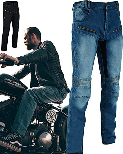Image of Texpeed Mens Motorcycle Motorbike Biker Trousers - Jeans Pants Made With 280gsm Aramid And Protective CE Armour (EN 1621-1) - Tapered Fit Blue Denim - 32W / 33L