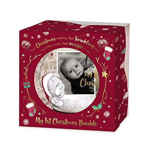 Image of Me To You Bear My First Christmas Baby Christmas Tree Bauble with Photo,XGT92005, Blue,gold,grey,red