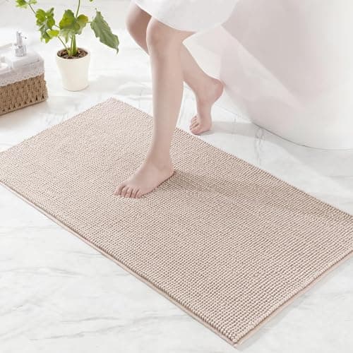 Image of Exclusivo Mezcla Chenille Bath Mat 60 x 90 cm, Extra Soft Non-Slip Absorbent Bathroom Mat, Machine Washable Quick Dry Bath Rugs for Bathroom Floor, Shower, Home Decor, Camel