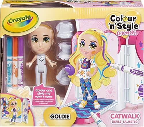 Image of CRAYOLA Colour 'n' Style Friends: Goldie - Catwalk Playset | Colour & Style Your Own Doll, Again and Again! (Includes Magic Dry-Erase Pens) | Ideal For Kids Aged 3+