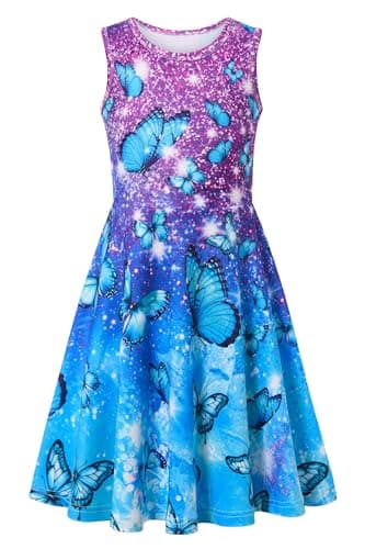 Image of Belovecol Toddler Girls Blue Dress Summer A Line Dress Sleeveless Sundress Gradient Butterfly Dress 4-5 Years