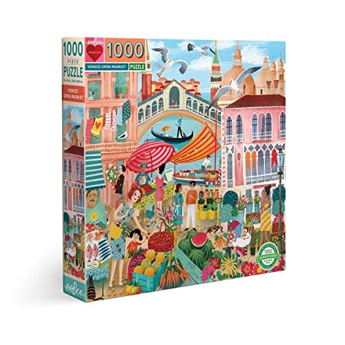 Image of eeBoo: Piece and Love Venice Open Market 1000-piece Square Adult Jigsaw Puzzle, Jigsaw Puzzle for Adults and Families, Includes Glossy, Sturdy Pieces and Minimal Puzzle Dust