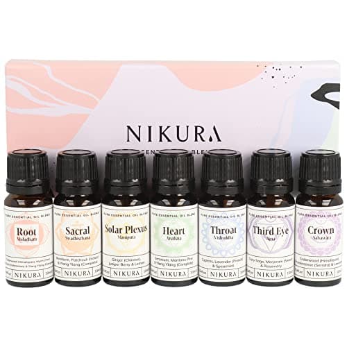 Image of Nikura Chakra Blends Essential Oil Set | Spiritual Gifts, Meditation, Yoga Oil, Diffuser for Home, Candles | Root, Sacral, Solar Plexus, Heart, Throat, Third Eye, Crown Chakra | 7 x 10ml | UK Made