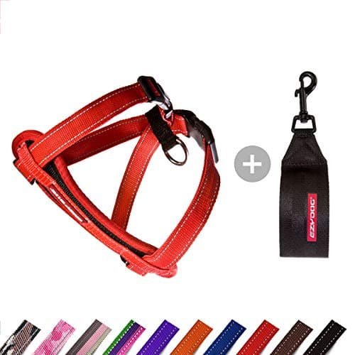 Image of EzyDog Adjustable Chest Plate Harness - Step-In, No Pull Dog Harness, XX Small to XX Large Dogs - Reflective, Durable Soft Webbing, K9 Travel Vest with Car Restraint - Ideal for Active Pets - Red