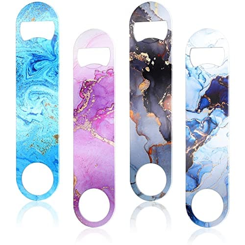 Image of 4 Pcs Flat Bottle Opener Heavy Duty Stainless Steel Bottle Opener Beer Flask Tools ​for Kitchen Bar Restaurant, 7 Inches(Marble Print)
