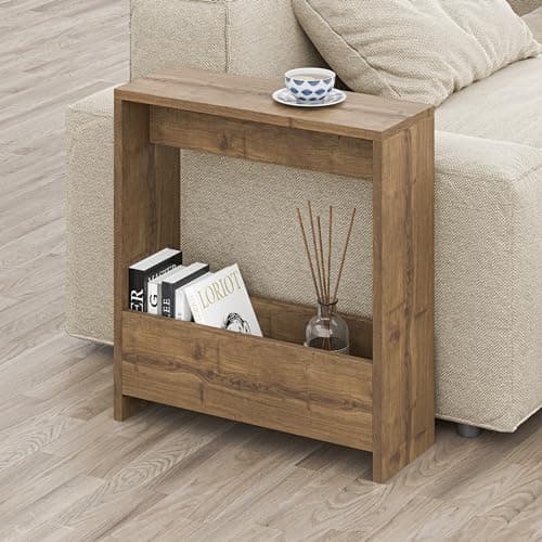 Image of HOCUS PICUS Side Table with Magazine Rack for Living Room and Office - Many Colour Options - Side/End Table - 55 x 20 x 60cm (Dark Oak Effect)